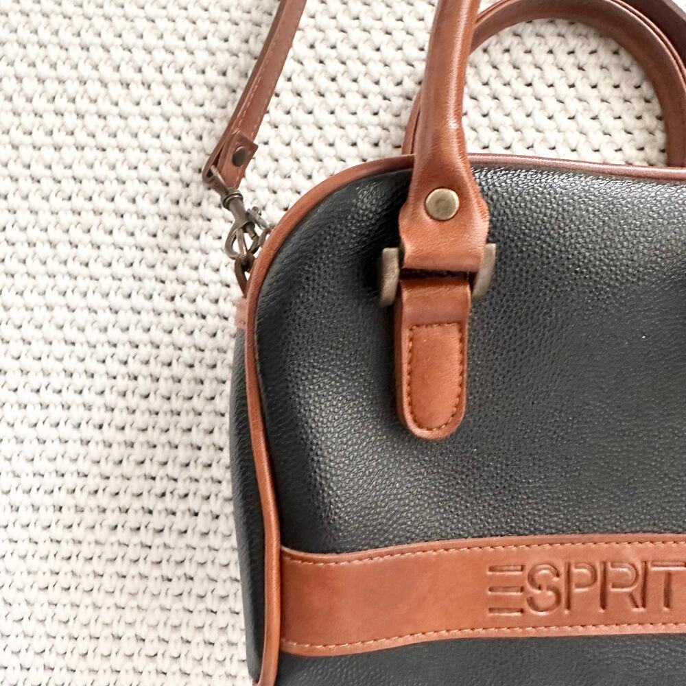 Esprit Vintage Black Tan Faux Leather Top Handle Camera Zip Crossbody Bag Y2K - Picture 4 of 8